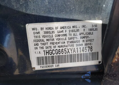 2000 Honda Accord 2.3 Lx from USA, damaged, VIN 1HGCG665XYA114576